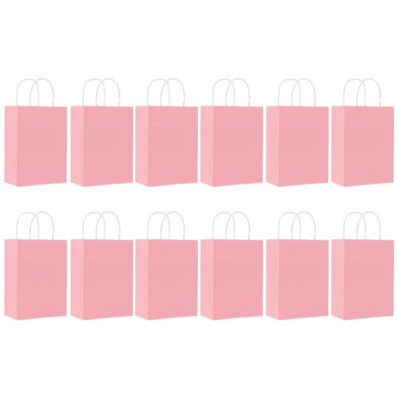 12/24PCS Paper Bag Pink Rosered Kraft Handle Paper Bag Festival Birthday Gift Packaging Materials Party Souvenir Goodie Bags ZYF