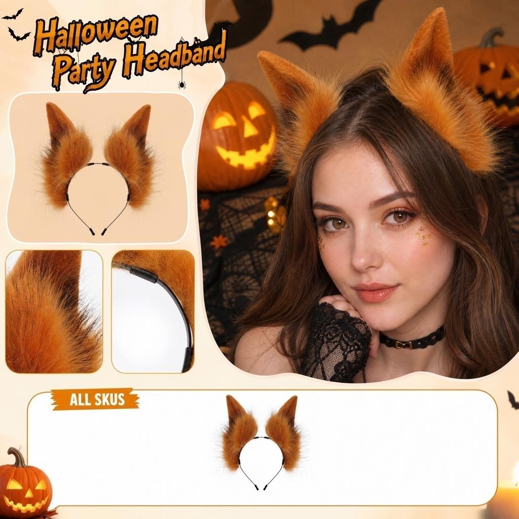 Plush Animal Ear Headband for Halloween Costume Party and Anime Convention