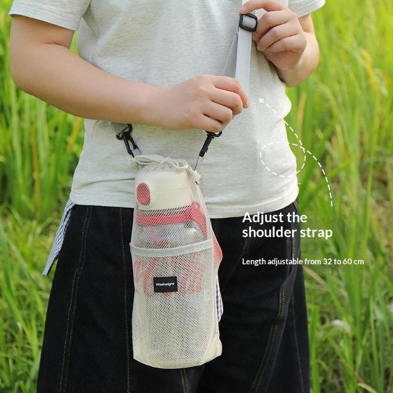 1Pcs Adjustable Strap Mesh Water Bottle Bag With Anti-Drop Design – Portable Cup Holder For Kids & Adults Outdoor Adventures