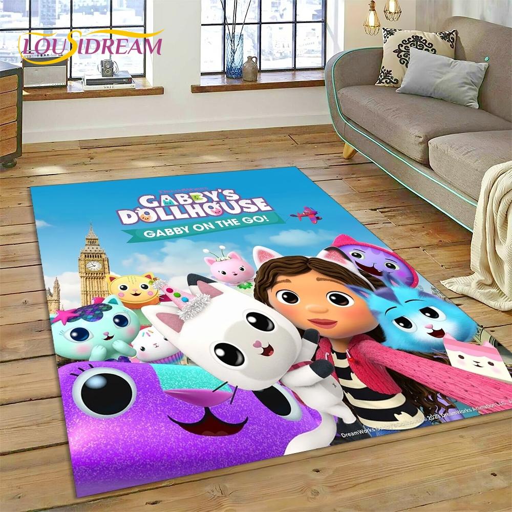 Cartoon Cute Gabbys Dollhouse Girl Rug Carpet for Living Room Bedroom Home Decor,Non-slip Decoration for Sofa Doormat Gifts Kid