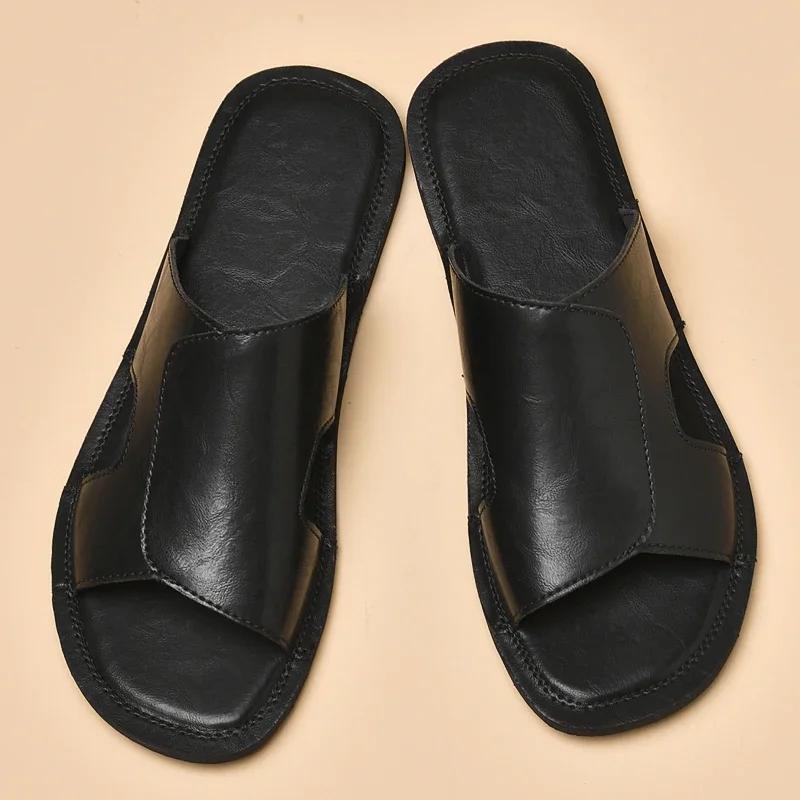 Fashion 2025 Summer New Soft Bottom Outdoor Shoes Men Fashion Genuine Leather Waterproof Sandals Casual Slipper Cool Beach Shoes Flats
