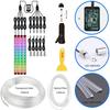 Interior Car Lights With Wireless APP & Remote Control, 9 In 1 RGB Car Ambient Lighting Kit With 4 Under Dash Lights & 5 Fiber Optic LED Strips, Sync