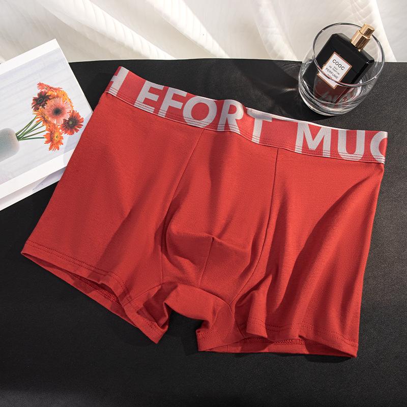 Men's Pure Cotton Boxer Briefs with Antibacterial Cordyceps and Breathable Crotch in Trendy Letter Design
