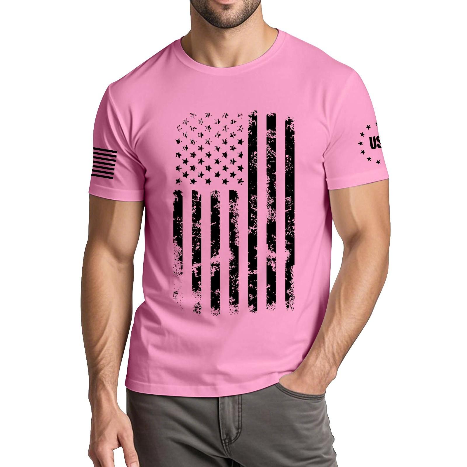 

Мужская модная повседневная футболка с круглым вырезом и коротким рукавом с принтом «День независимости» M розовый
