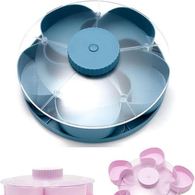 Divided Rotating Snack Serving Tray with Compartments синий