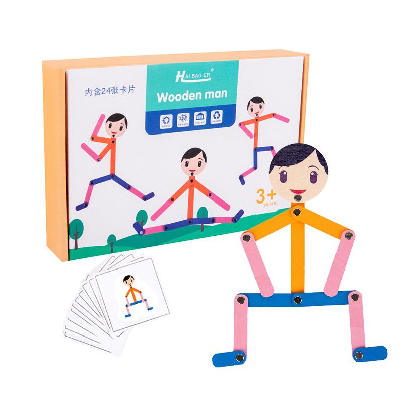 Children Funny DIY Wooden Stick Men Puzzle Classic Game Kids Hand Skill Fine Motor Training Toys for Kid 3 To 6 Years Old Gift