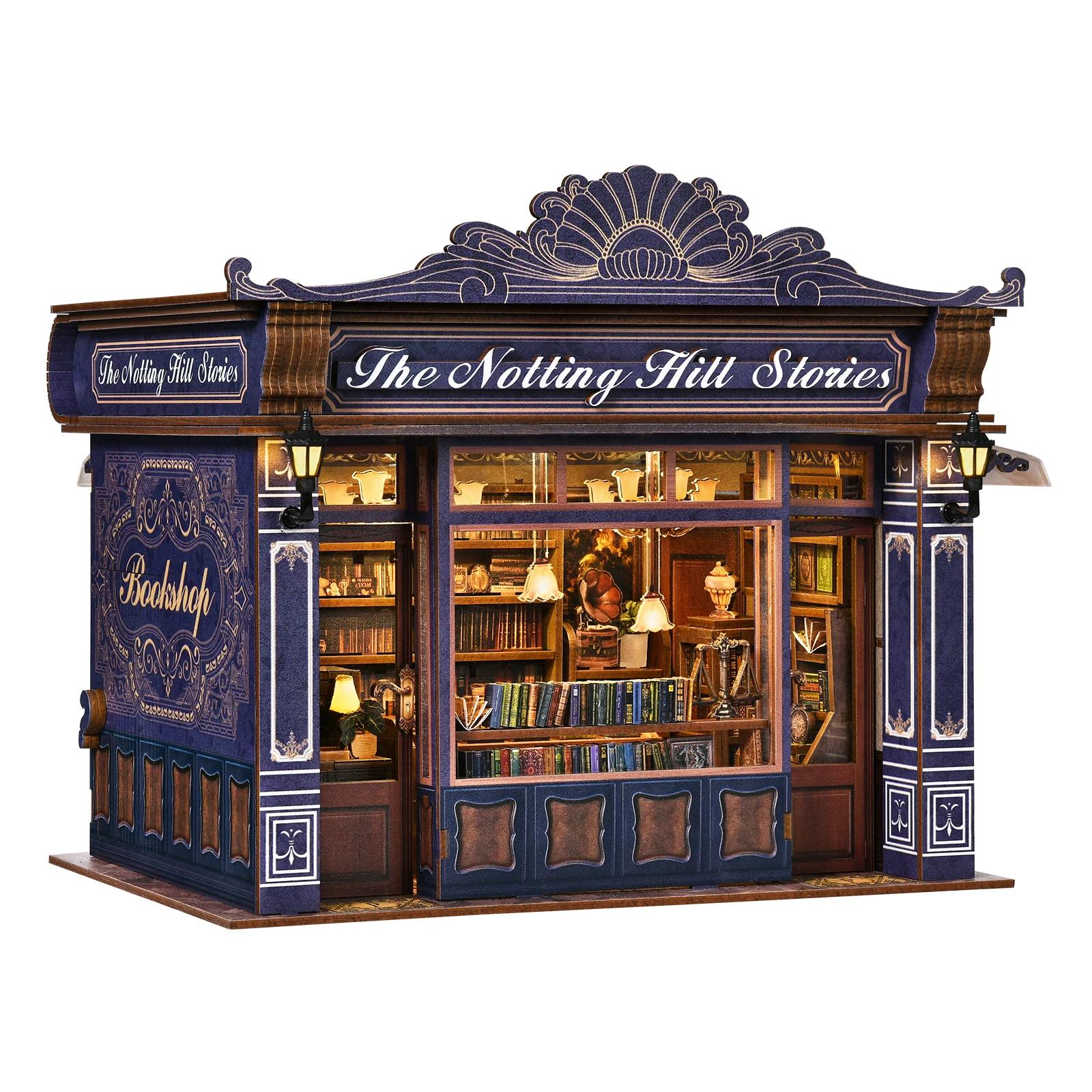 Luxury Notting Hill Bookstore DIY Book Nook Kit Miniature Kit with LED Light Home Decor Christmas/Birthday Gift 33X20X6
