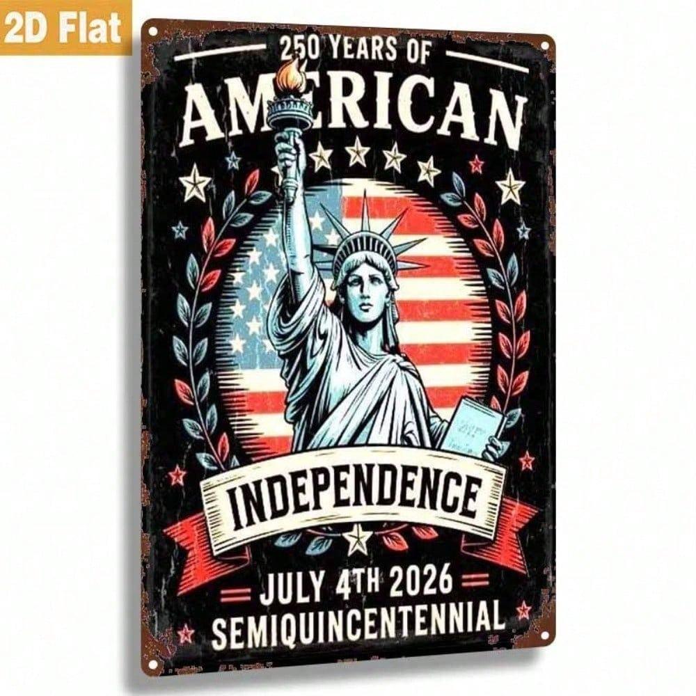 250th American Independence Metal Sign Statue Liberty US Flag Wall Art Rustic Patriotic Home Decor