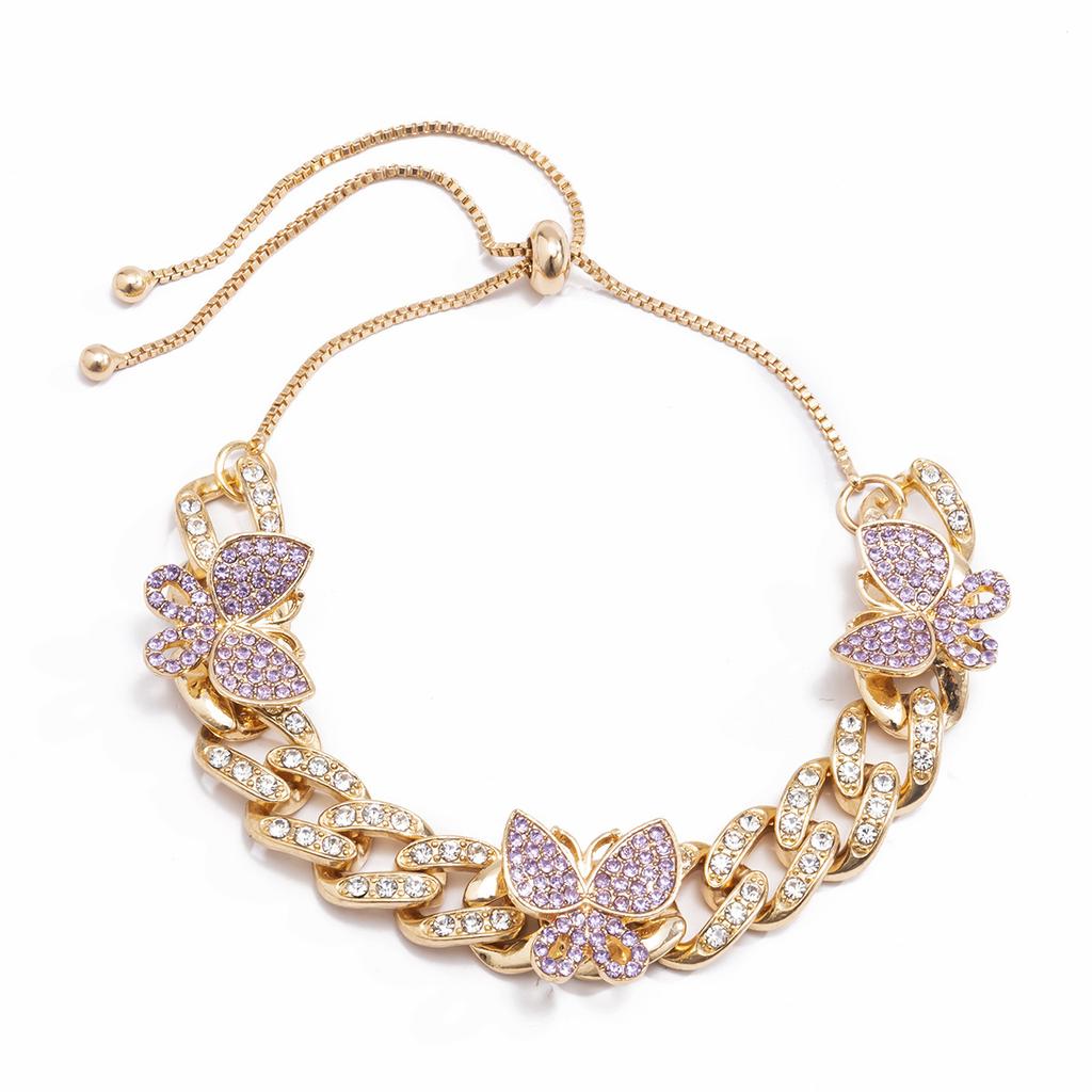 Simple Temperament Diamond-Encrusted Butterfly Anklet Female, Hip-Hop Retro Diamond-Encrusted Cuban Chain Foot Decoration