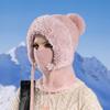 Women Winter Velvet Knitted Hat Ear Protection Fluffy Hat Mask Neck Integrated Warmth Cover Hat Lady Hooded Cap