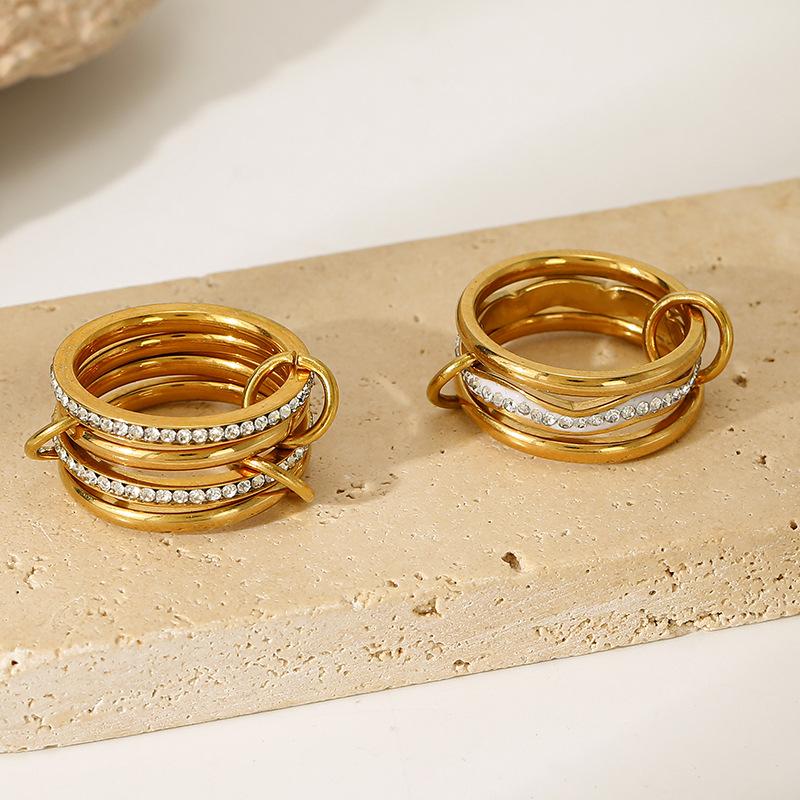 European and American style stainless steel hot-selling women's rings geometric stacking design high-end ring niche jewelry women