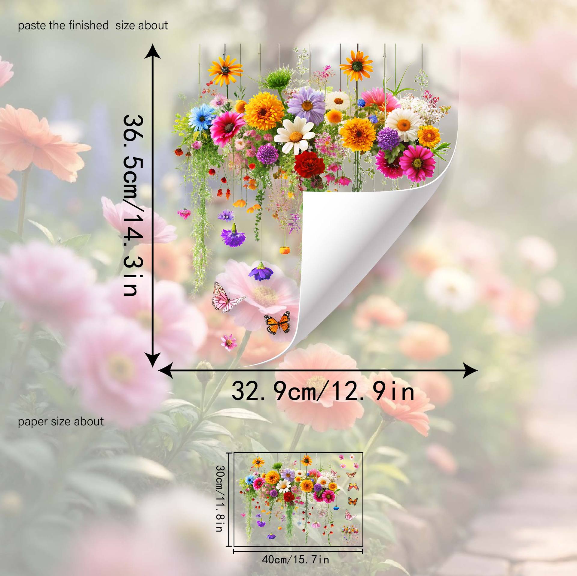 

3D Hanging Orchid Chrysanthemum Static Cling Window Sticker for Dining Room Glass Door Rustic Home Decor 30x40cm разноцветный