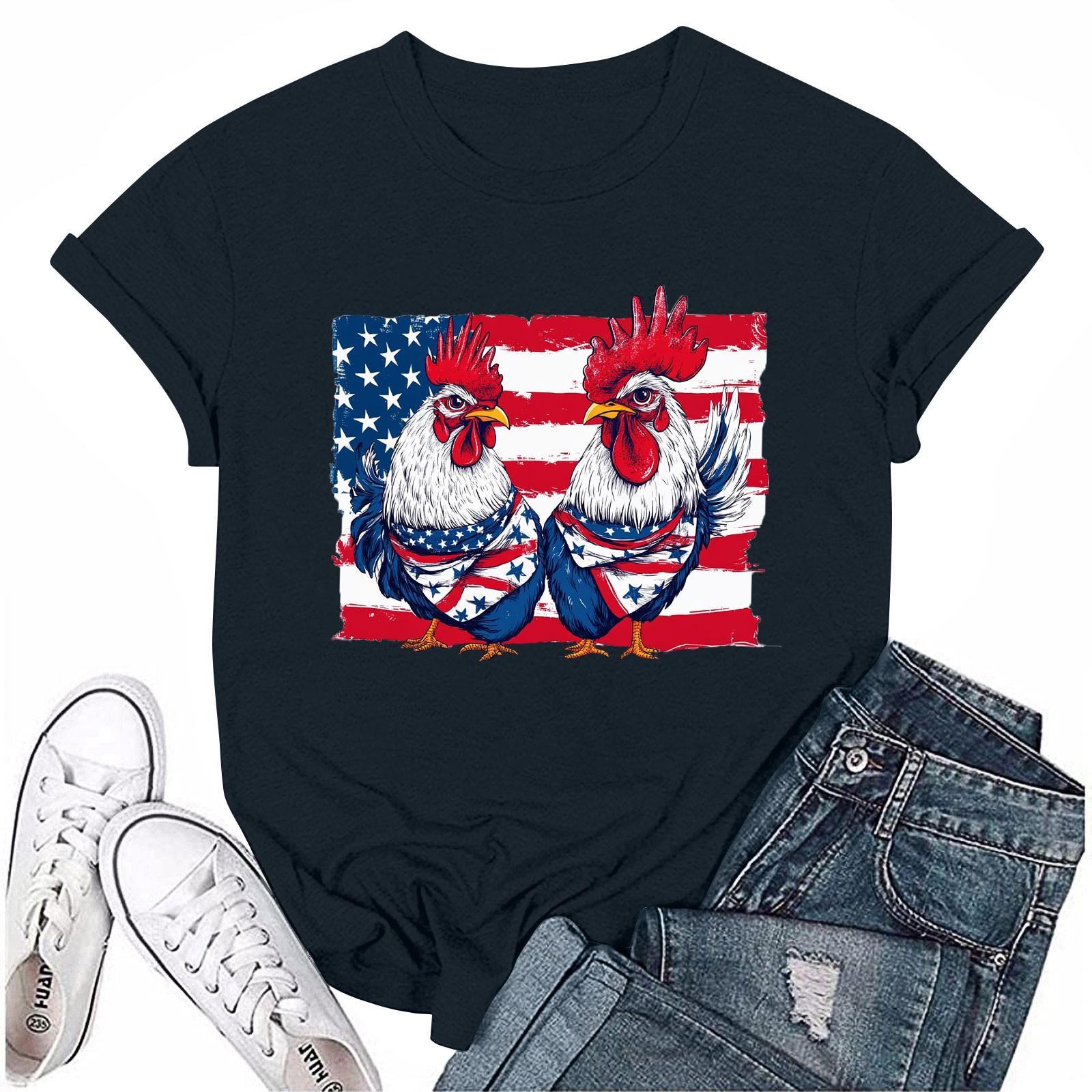 

Жіноча футболка з круглим вирізом, повсякденна, з принтом до Дня Незалежності, з коротким рукавом XL Темно-синій