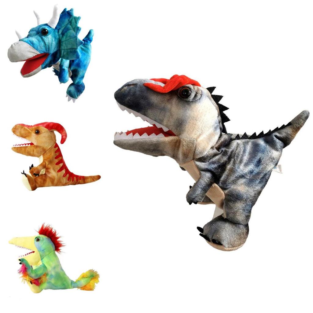 Jucărie de pluș cu marionetă de mână de dinozaur, moale și drăgălașă, pentru joaca imaginativă a copiilor