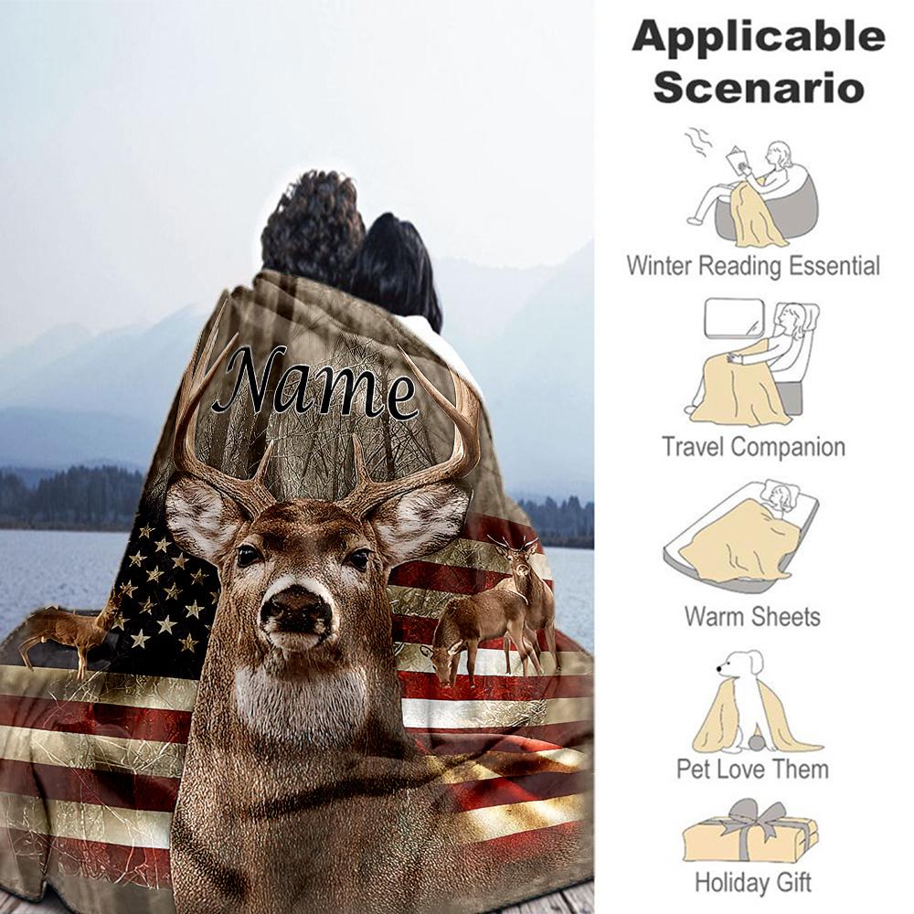 Country Style Deer Customize Text Blanket Throw Customizable Blanket Warmthful Decor Suitable for Sofa Living Room Nap Office Chair