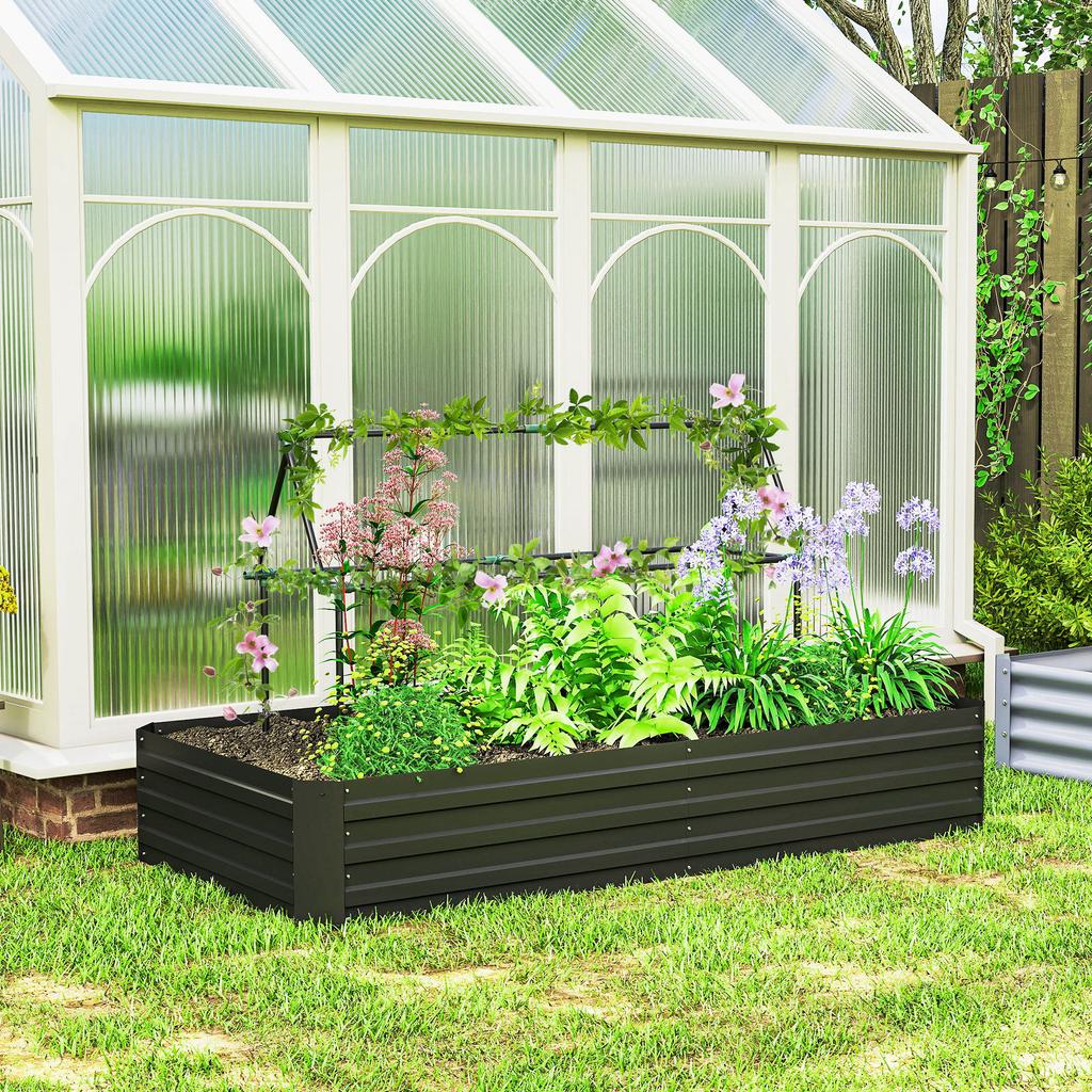 Raised Garden Bed Rectangular Planter In Galvanised Steel Supports for Tomatoes and Climbing Plants 180 X 90 X 29.5 Cm