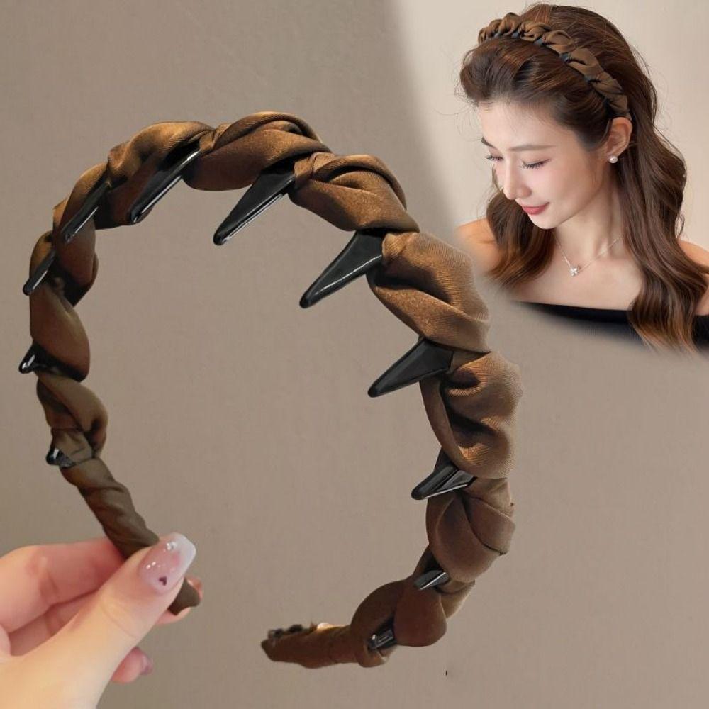 Adjustable Wrapped Hair Hoop Comfortable Toothed Headband Women's Satin Hairband  Daily Wear