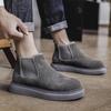 Fashion Genuine Leather Men Winter Short Plush Boots British Style Warm Casual Leather Thick Bottom Winter Shoes Outdoor Walking Shoes