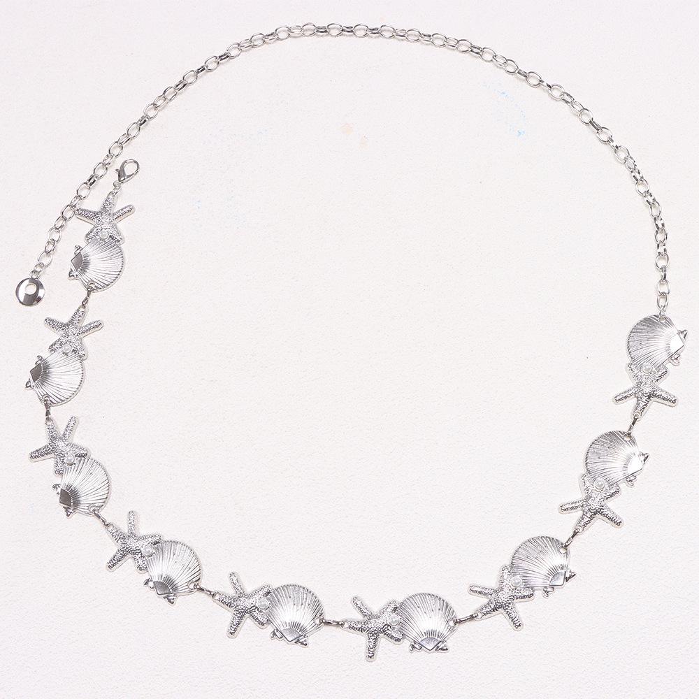 Bohemian Metal Shell & Pearl Starfish Waist Belt Accessory with Niche Design