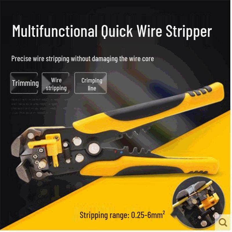 Automatic Multifunction Wire Stripper, Cutter, and Crimper 8-inch Multifunctional Wire Stripper (Yellow)
