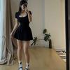 Rochie Mini de Vară Culoare Uni, Decolteu Pătrat, Mânecă Scurtă, Croială A, Purtare Pură