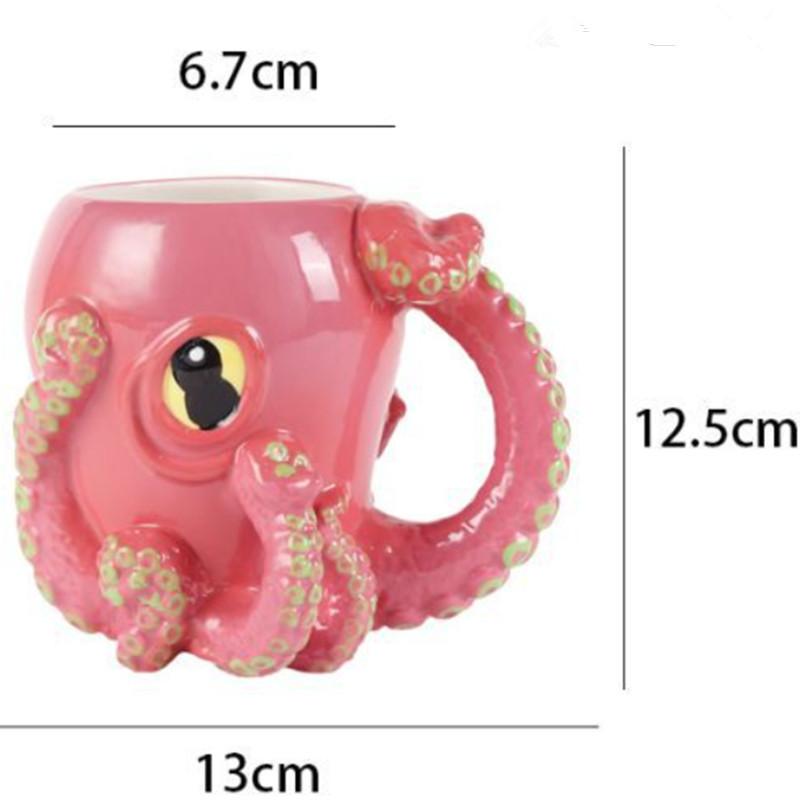 Lustige rosa Krake Keramik-Kaffeetasse mit Tentakelgriff Handgefertigte Neuheit 3D Porzellan-Kaffeetassen Personalisierte Geschenke 450ml