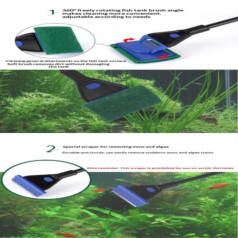 Fish Tank Glass Cleaning Brush Aquarium Tool Fishing Aquatic Grass Clip Algae Scraping Knife Long Handle Five-In-One Cleaning