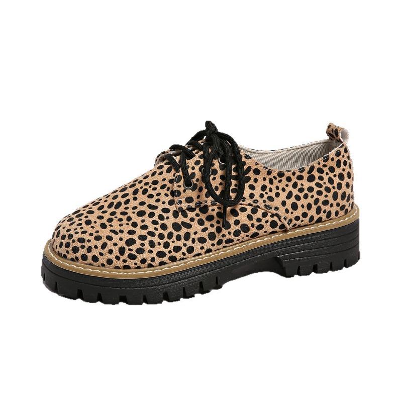 New Large-sized Casual Lofu Shoes with A Front Lace-up, Thick Heel and Round Toe for Women