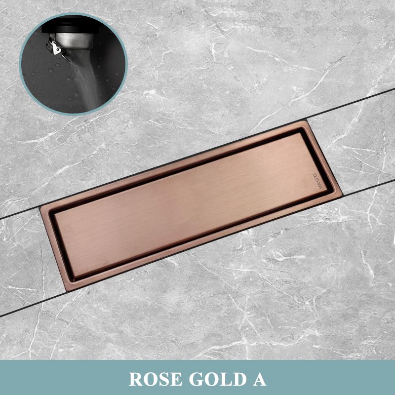 Brushed Rose Gold Floor Drain SUS304 Floor Conceal Drain 30CM/60CM Long Drainage Channel Drain for Hotel Bathroom Kitchen Floor
