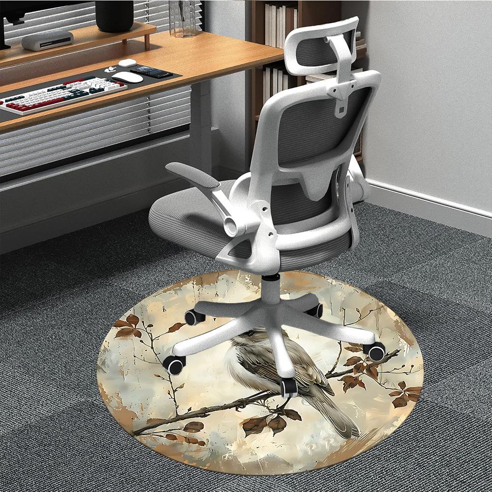 1PC Bird Office Round Area Rug, Mat Suitable For Office, Under Office Chairs Bedroom Living Room Home Decor, Room Deco