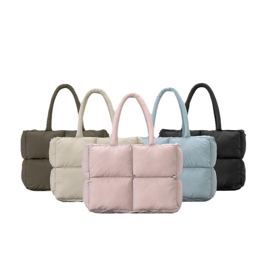 Fashion Simple Lattice Cotton Filled Bag Women's Large Capacity Soft Bag Lightweight Handbag