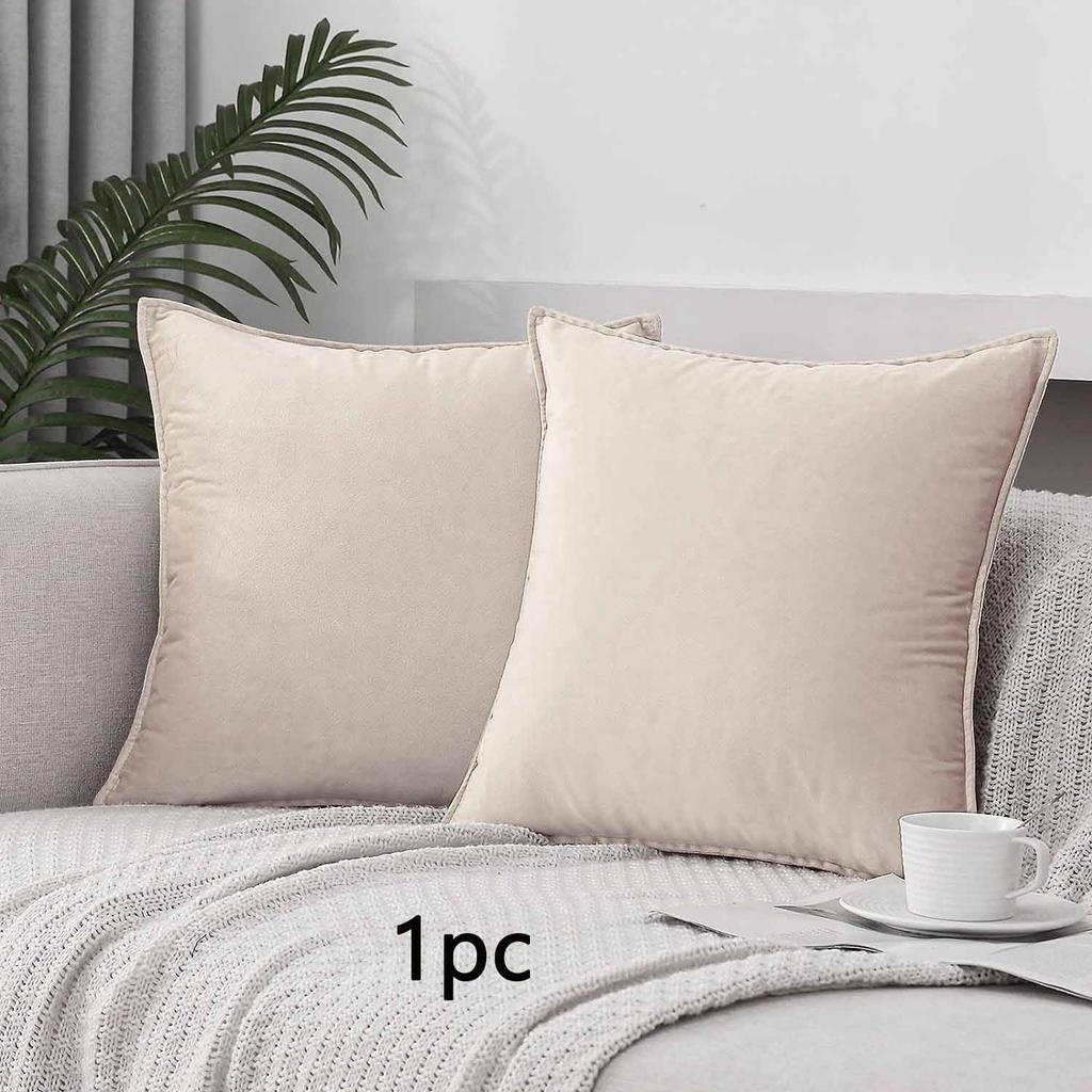 1pc Velvet Flange Craft Sofa Cushion Cover Nordic Minimalist Solid Color Dutch Velvet Piped Pillow Cover