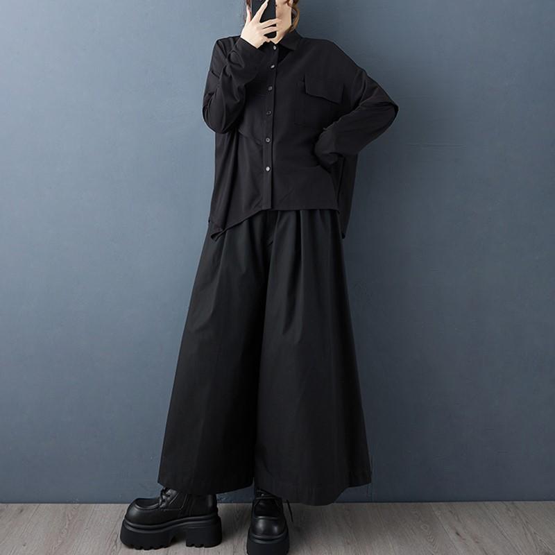 Camisas y blusas vintage negras de manga larga extragrandes para blusa Casual holgadas tops de primavera otoño mujeres camisa abotonada