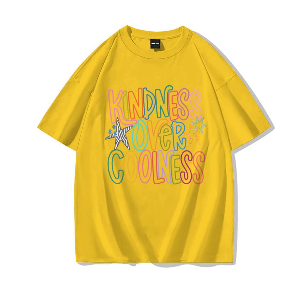 Girls Harajuku Y2k Tops Kindness Over Coolness Rainbow Print Unisexs Tshirt Positive Quote Casual Tee Cotton Top Streetwear