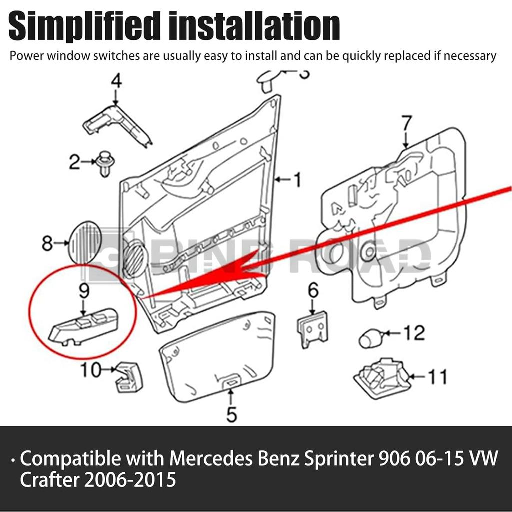 9065451513 Elektrischer Fensterheberschalter Fahrerseite Elektrischer Hauptschalter Kompatibel mit Mercedes Benz Sprinter 906 2006-2015