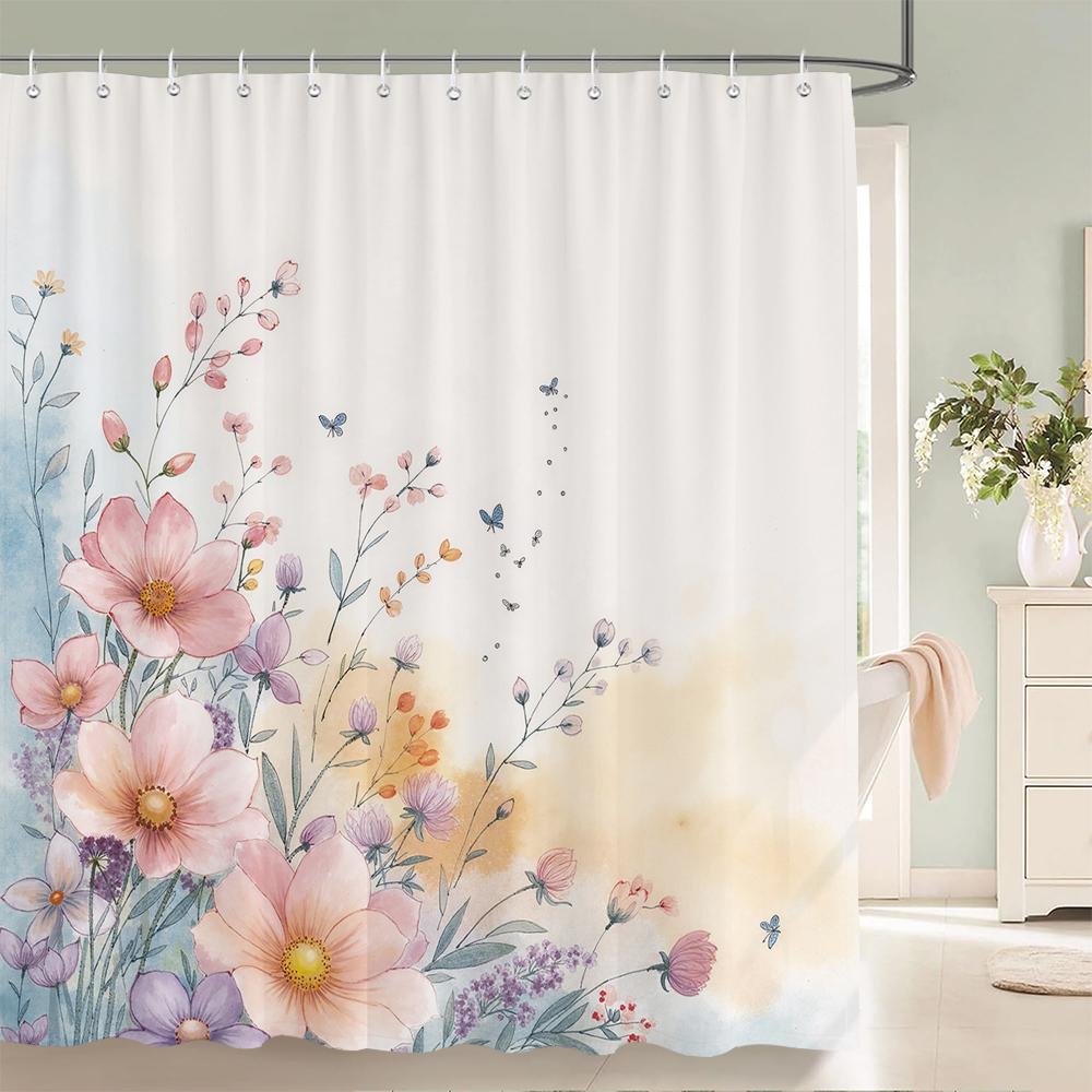 Home shower curtain for bathroom waterproof fabric fresh flowers and plants style bathroom Curtain with hooks decorative curtain
