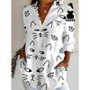 Plus Size Women's Long Sleeve Shirt Cute Cat Print Loose Print Shirt