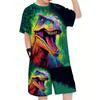 Set T-shirt a Maniche Corte e Pantaloncini 3D Dinosauro per Ragazzi Estate Primavera Sport Moda Quotidiana Bambini 4-12 Anni