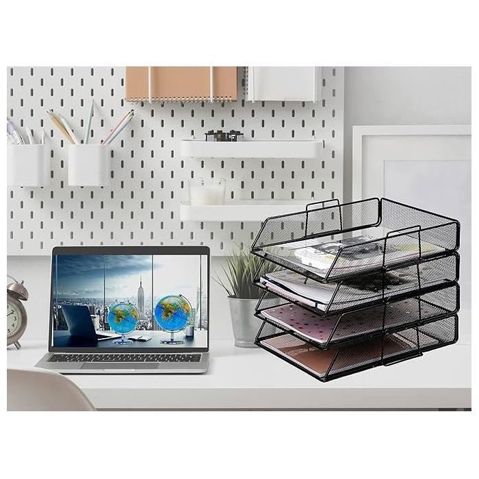 Corbeilles à courrier - exerz - 4 pièces - métal - superposables - noir