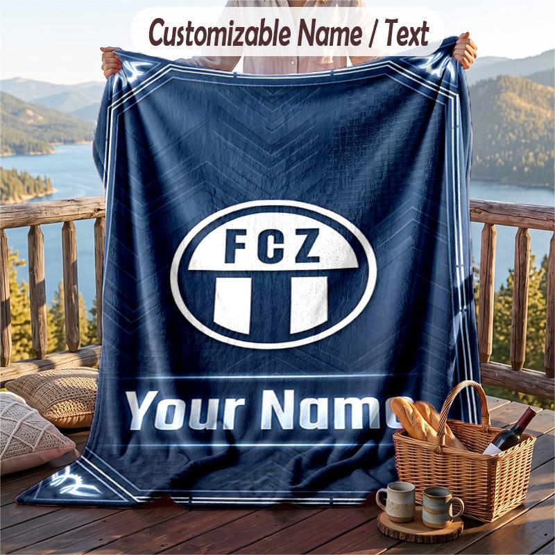 Flannel Blanket FC Zürich Print Custom Name Text Soft Throw for Sofa Bed