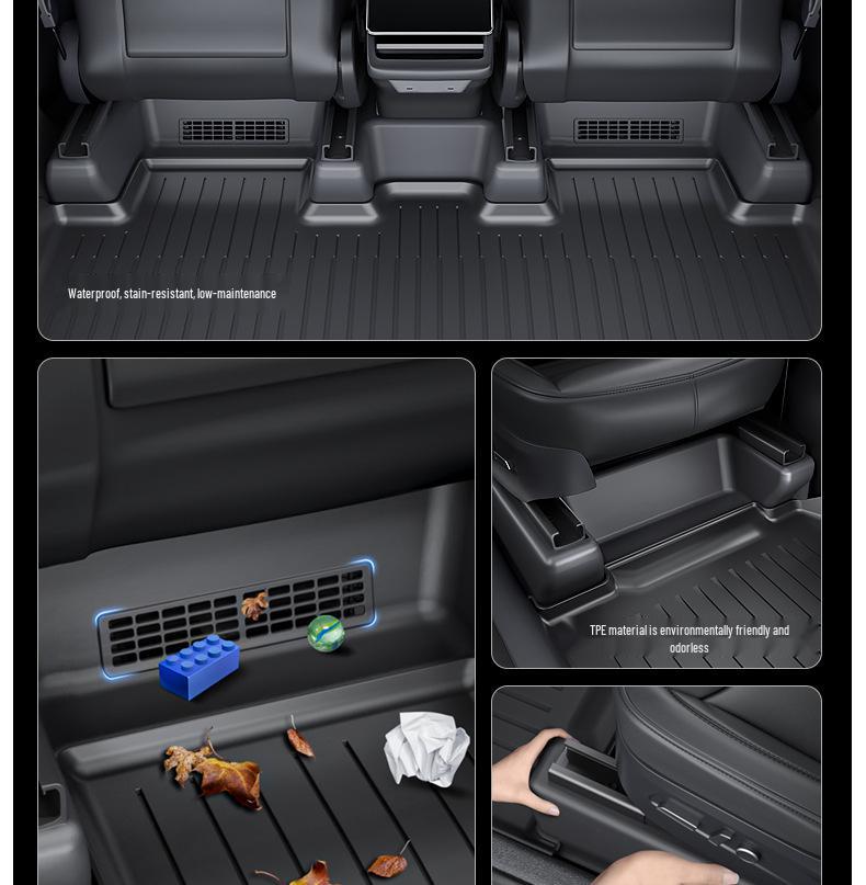 Tesla Model YL Sechs-Sitzer TPE-Schutzmatten: Vollflächige Unter-Sitz-, hintere Anti-Kratz- und Türschwellenleisten.