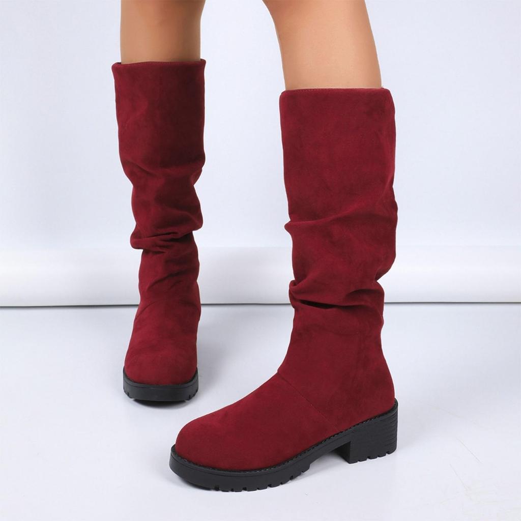 Damen Wintermode Hohe Wadenstiefel Einfarbig Lässig Stretch Kniehohe Stiefel Profilsohle Blockabsatz Stiefeletten