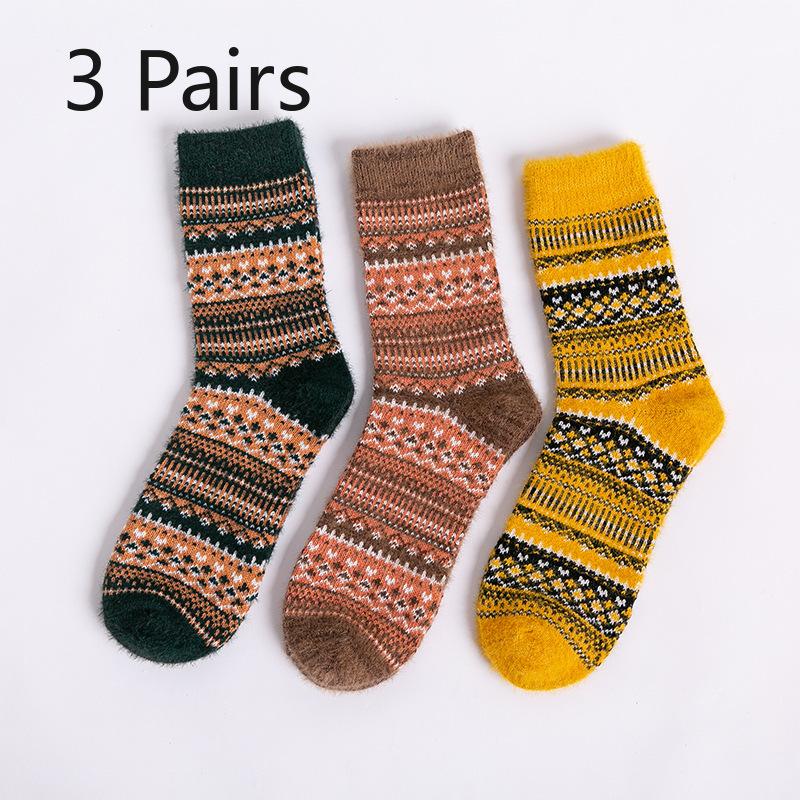 

3 пары женских носков до середины икры в этническом стиле, утолщенные носки из искусственного меха норки и теплые носки из кроличьего пуха 5 pairs