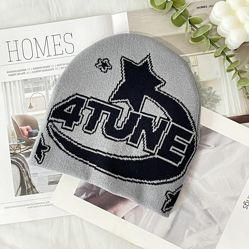 Knit Hat For Men Women With Alphabet Pattern Warm Winter Beanie For Outdoor Activities Gray