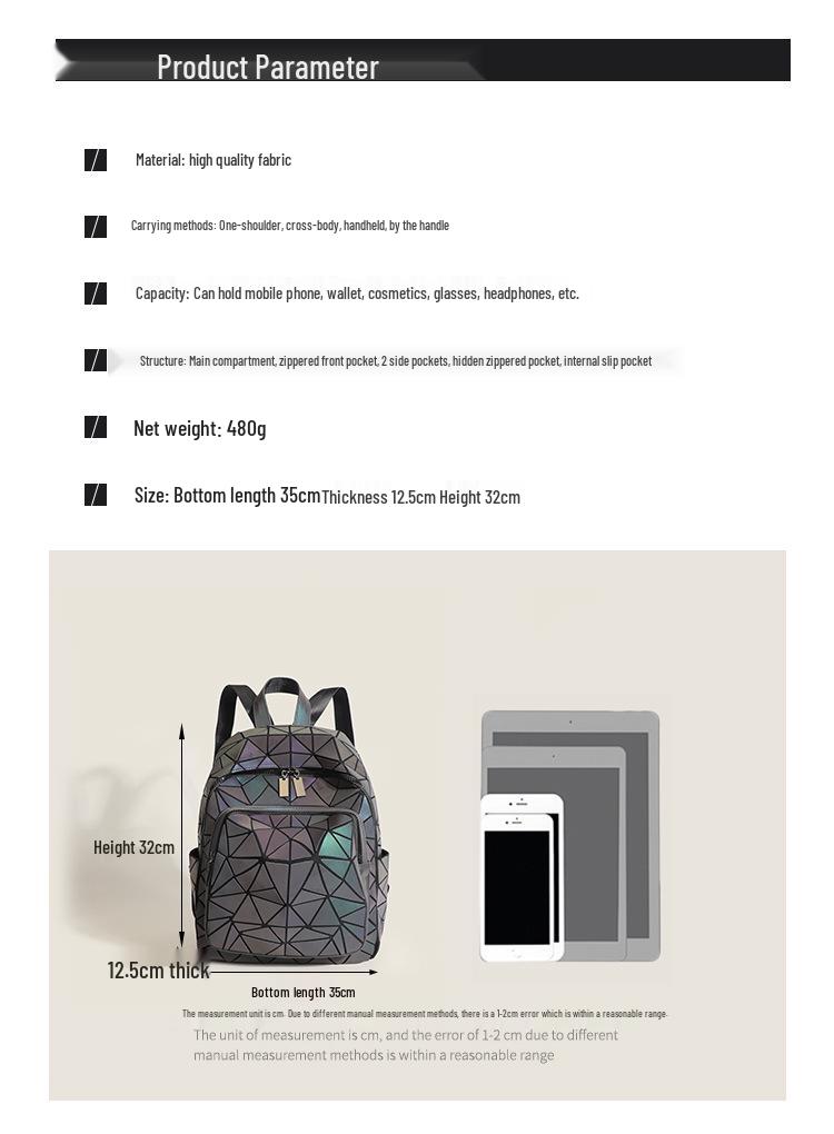2026 Spring/Summer Geometric Luminous Double Shoulder Backpack - Trendy, Versatile, Large Capacity for School and Travel