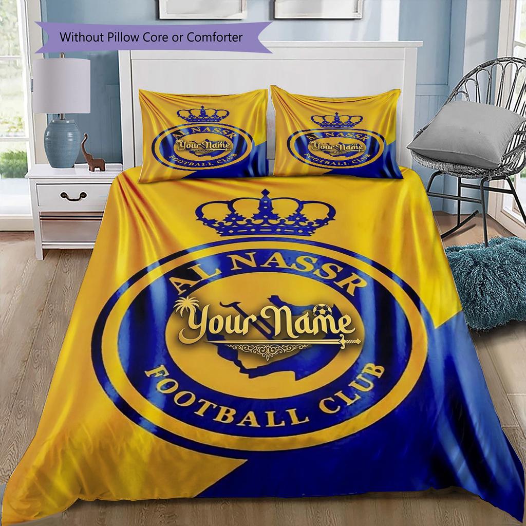 Al Nassr Crest Custom Name Pattern Bedding Quilt Set Quilt Cover Pillowcase Home Birthday Gift(1 * duvet cover + 2 * pillowcase, without core)