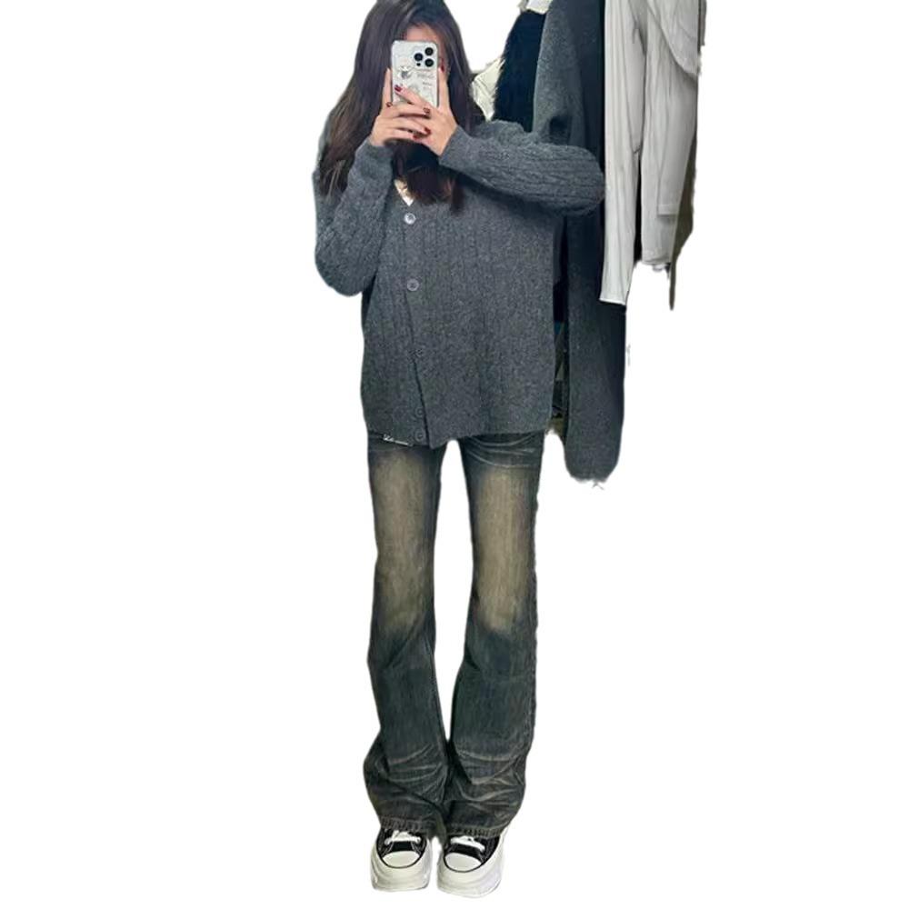 "2023 Low Waist American Style Distressed Retro Flared Jeans for Women"