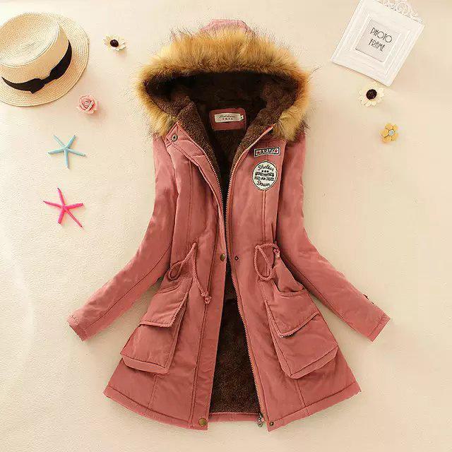 2024 Autumn/Winter Korean Style Slim Waist Hooded Military Cotton Coat for Women