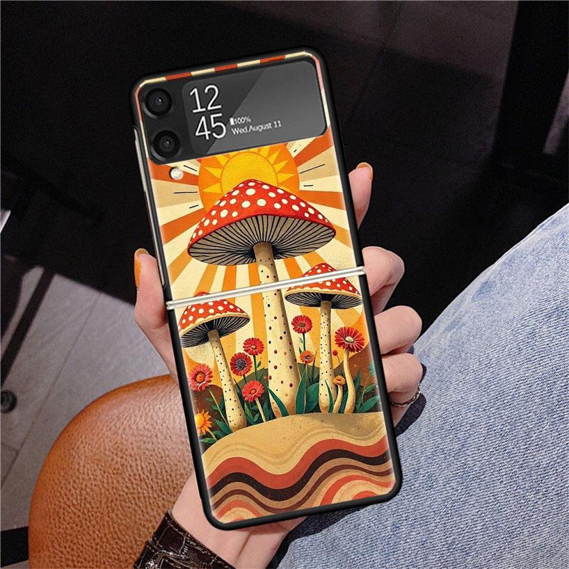 Boho Hippy Mushroom Sunrise Phone Case For Samsung Z Flip 7 6 5 4 3 Galaxy ZFlip7 ZFlip6 ZFlip5 ZFlip4 ZFlip3 5G Print Cover