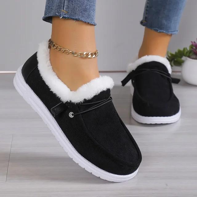 Fashion New Womens Winter Ankle Boots Slip on Suede Snow Boots Plush Natural Fur Warm Cotton Shoes Outdoor Casual Ladies Flat Shoes